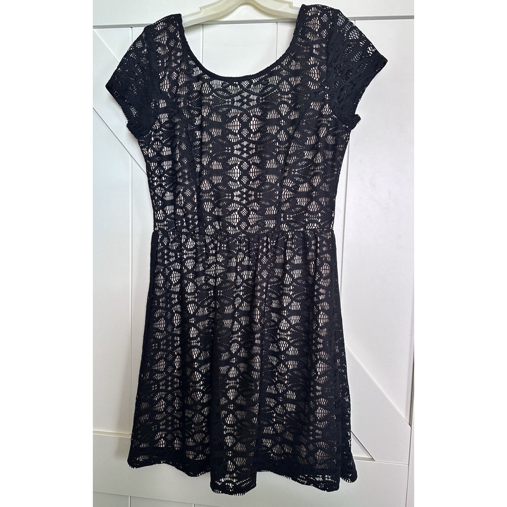 Speechless Short Cap Sleeves Black‎ Lace Beige Lined Fit & Flare Dress Sz 13